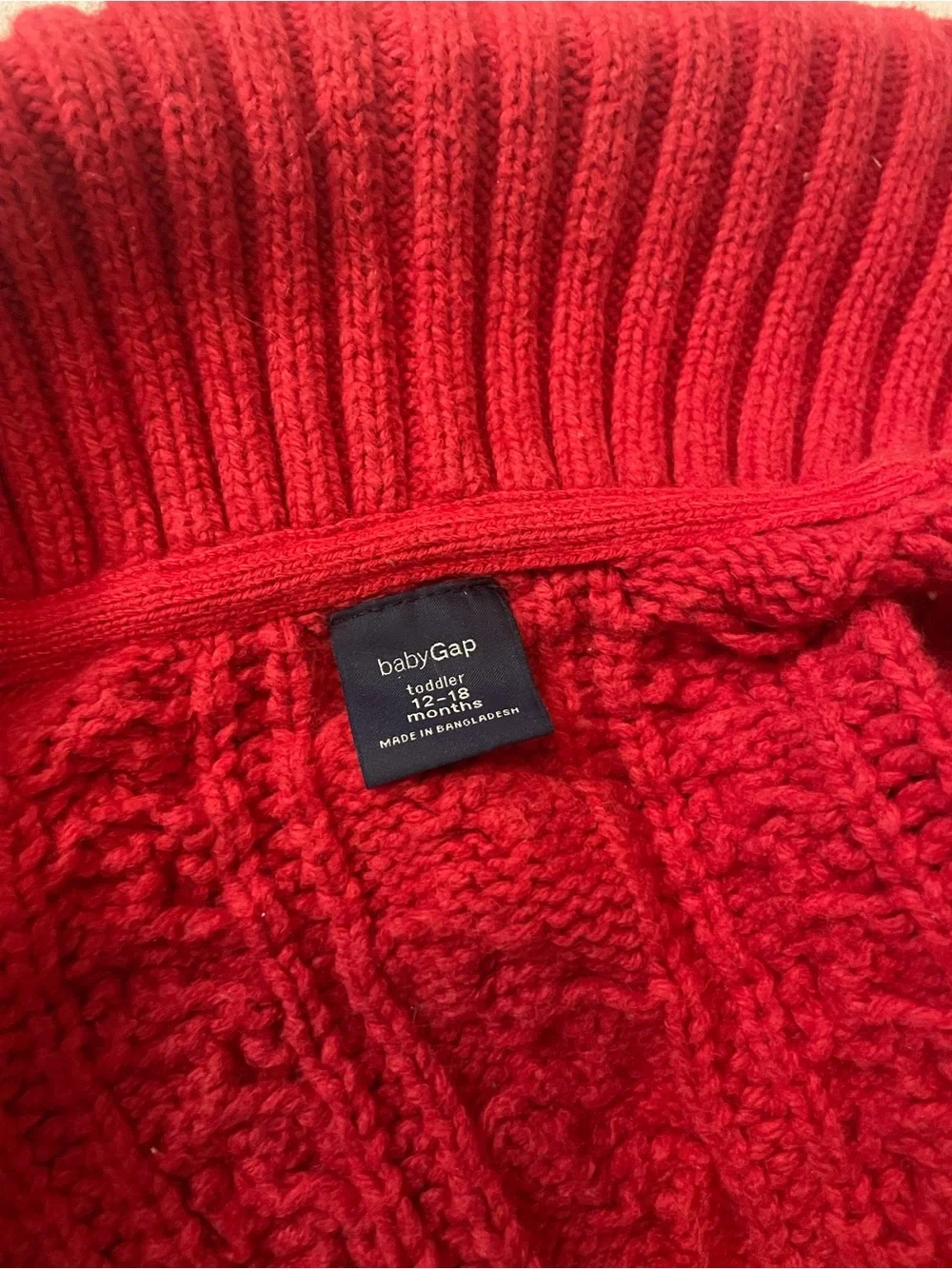 GAP Red Cable-Knit Shawl Collar Cardigan